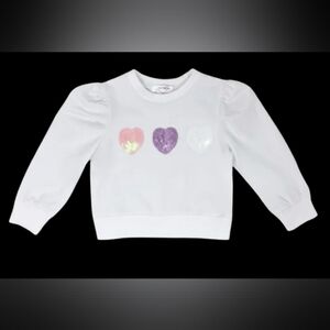 LuLu BeBe Lily Pastel Sequin Heart Puff Long Sleeve Top, Girls size 10, EUC